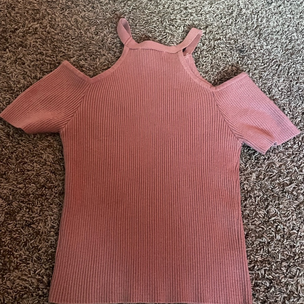 Pink Cold Shoulder Ribbed Top